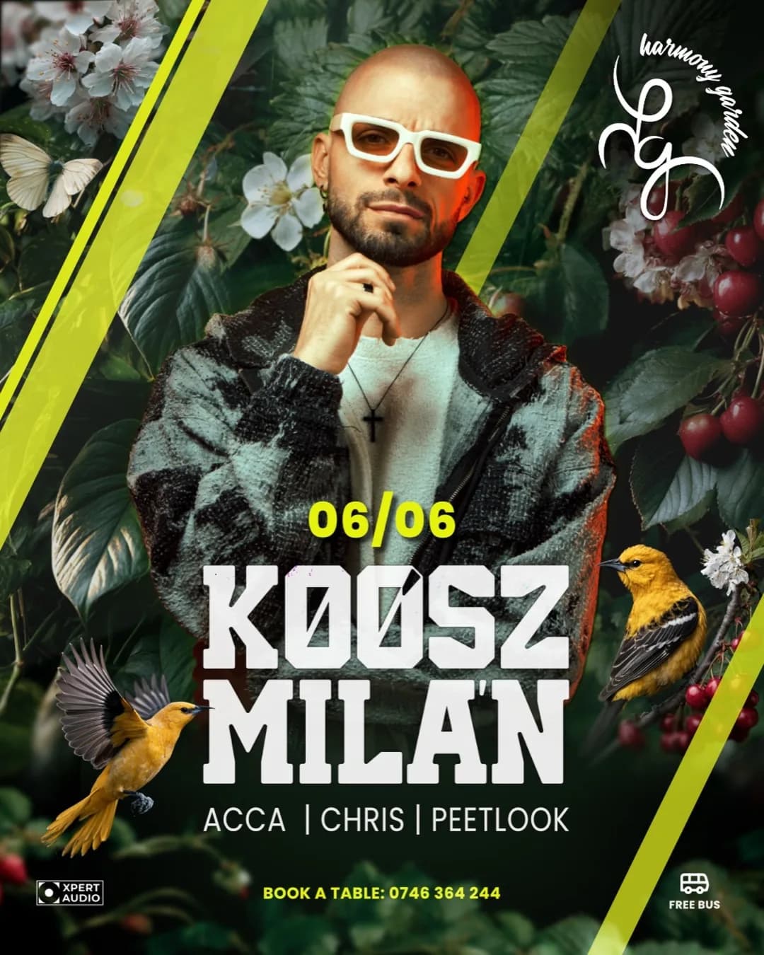 Harmony Garden flyer — Koosz Milán, 6 June, with Acca, Chris and Peetlook